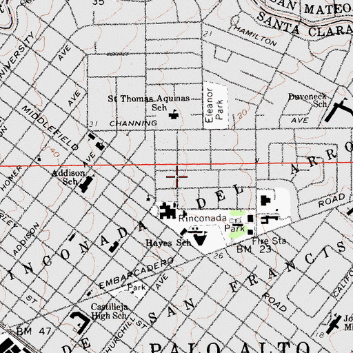 Topographic Map of Palo Alto Military Academy (historical), CA