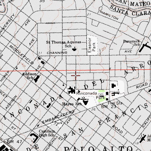 Topographic Map of Palo Alto Military Academy (historical), CA