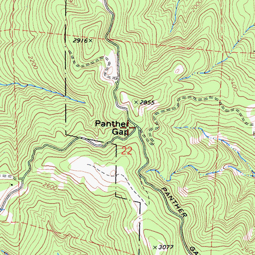 Topographic Map of Panther Gap, CA
