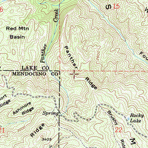 Topographic Map of Panther Ridge, CA