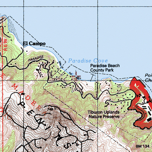 Topographic Map of Paradise Cove, CA