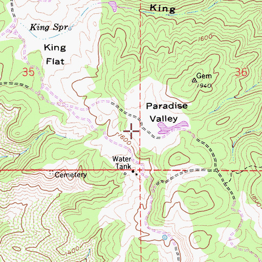 Topographic Map of Paradise Valley, CA