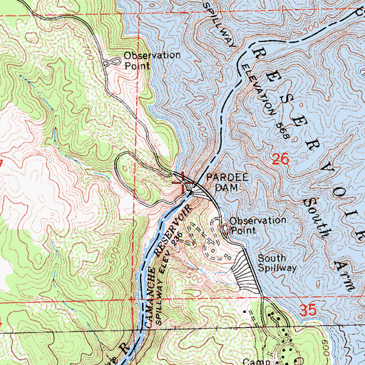 Topographic Map of Pardee Dam, CA