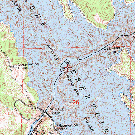 Topographic Map of Pardee Reservoir, CA