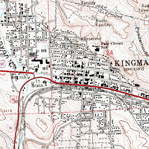 Topographic Map of Kingman City Hall, AZ