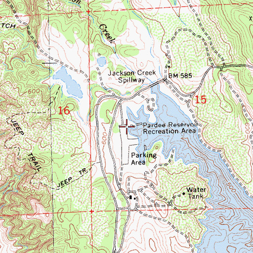 Topographic Map of Pardee Reservoir Recreation Area, CA