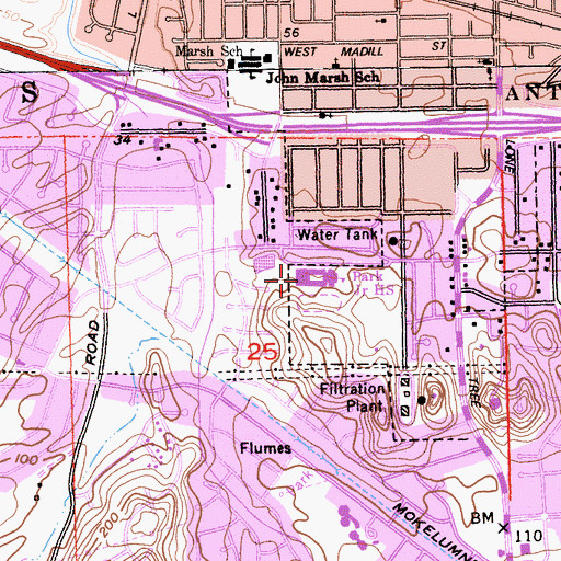 Topographic Map of Park Middle School, CA