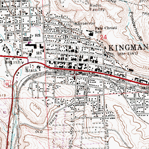 Topographic Map of Kingman Railroad Station, AZ