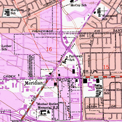 Topographic Map of Parkway School (historical), CA