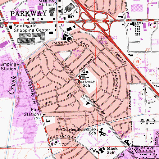 Topographic Map of Parkway Elementary School, CA