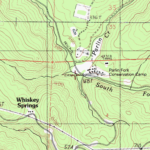 Topographic Map of Parlin Fork Conservation Camp, CA