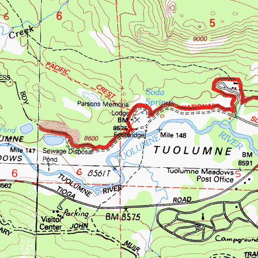 Topographic Map of Parsons Memorial Lodge, CA