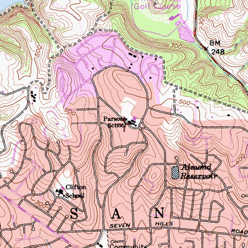 Topographic Map of Parsons School, CA