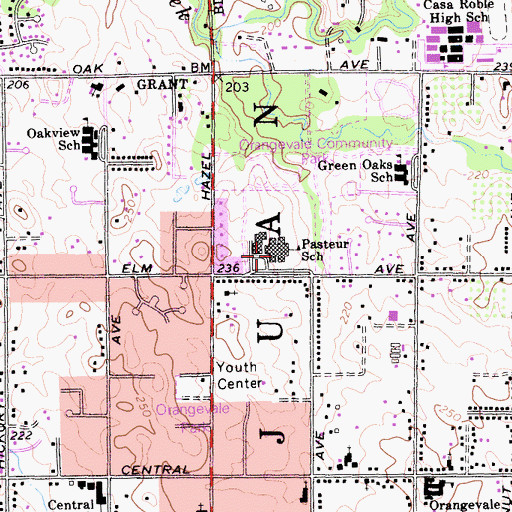 Topographic Map of Louis Pasteur Fundamental Middle School, CA