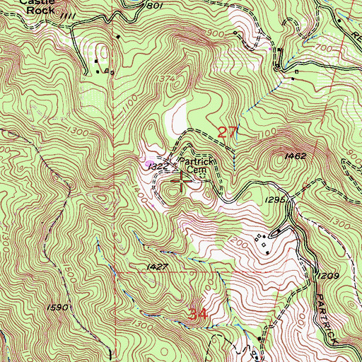 Topographic Map of Patrick Cemetery, CA