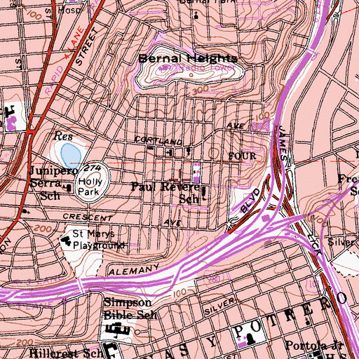 Topographic Map of Paul Revere Elementary School, CA