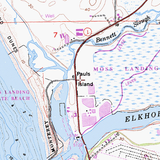 Topographic Map of Pauls Island, CA