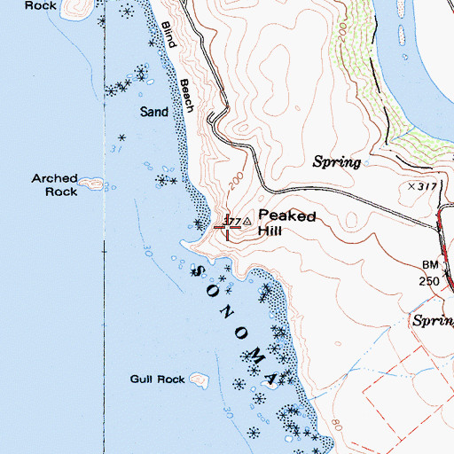 Topographic Map of Peaked Hill, CA