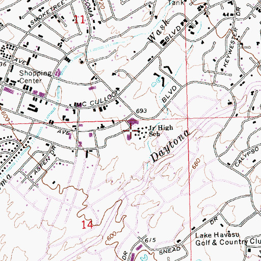 Topographic Map of Daytona Middle School, AZ