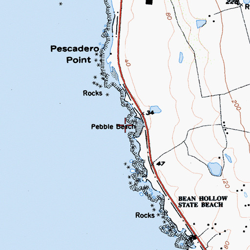 Topographic Map of Pebble Beach, CA