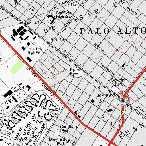 Topographic Map of Peers Park, CA