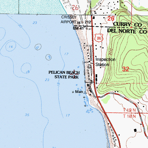 Topographic Map of Pelican State Beach, CA