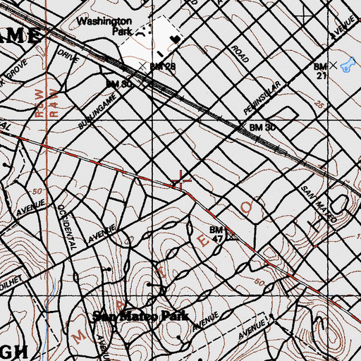 Topographic Map of Peninsular Ave School, CA