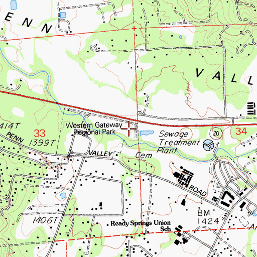 Topographic Map of Penn Valley, CA