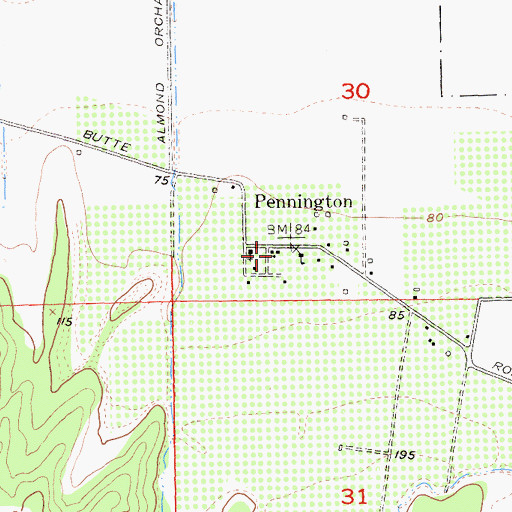 Topographic Map of Pennington, CA