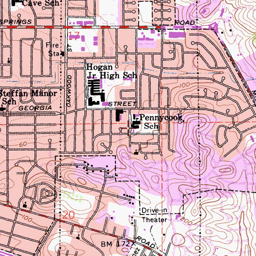 Topographic Map of Annie Pennycook Elementary School, CA