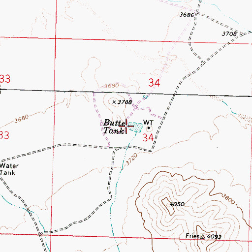 Topographic Map of Butte Tank, AZ