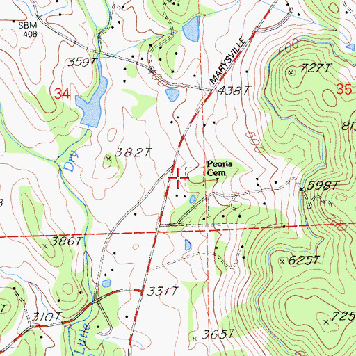 Topographic Map of Peoria Cemetery, CA