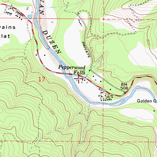 Topographic Map of Pepperwood Falls, CA