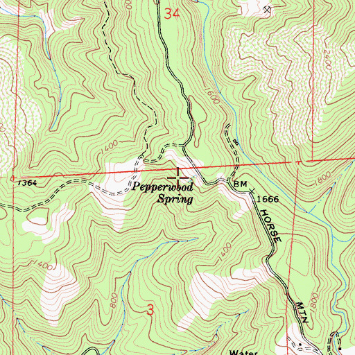 Topographic Map of Pepperwood Spring, CA