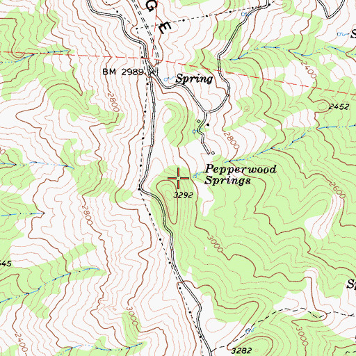 Topographic Map of Pepperwood Springs, CA