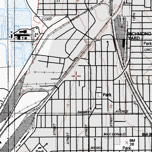 Topographic Map of Peres Elementary School, CA