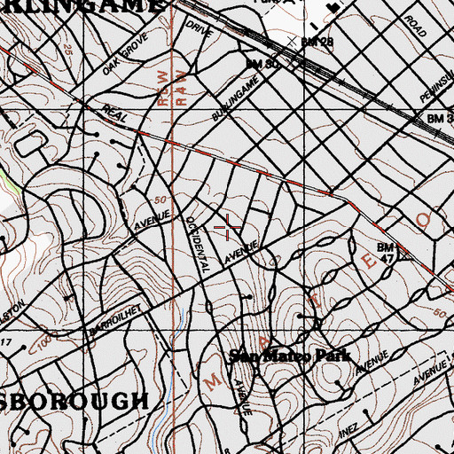 Topographic Map of Pershing School, CA