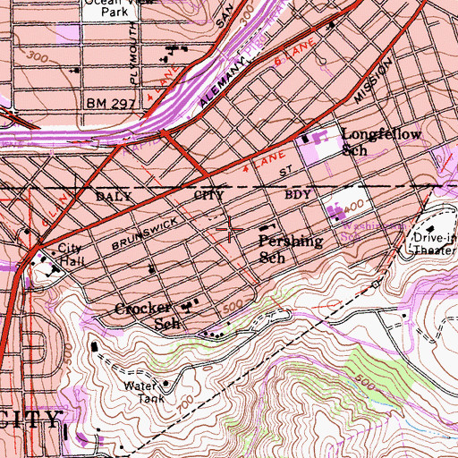Topographic Map of Pershing School, CA