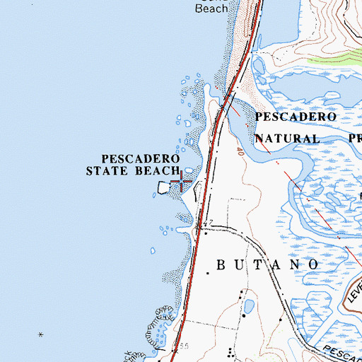 Topographic Map of Pescadero Beach, CA
