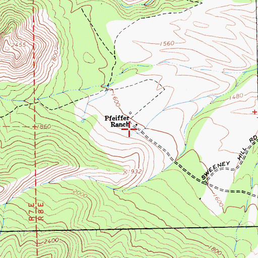 Topographic Map of Pfeiffer Ranch, CA