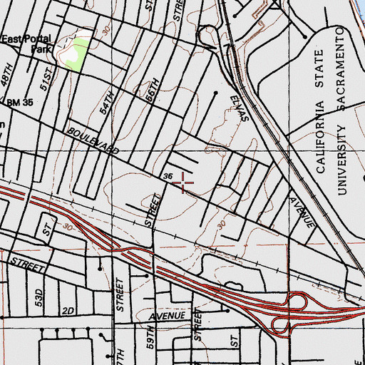 Topographic Map of Phoebe A Hearst Elementary School, CA