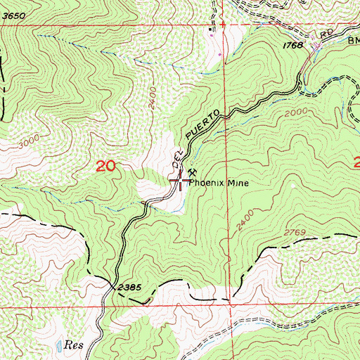 Topographic Map of Phoenix Mine, CA
