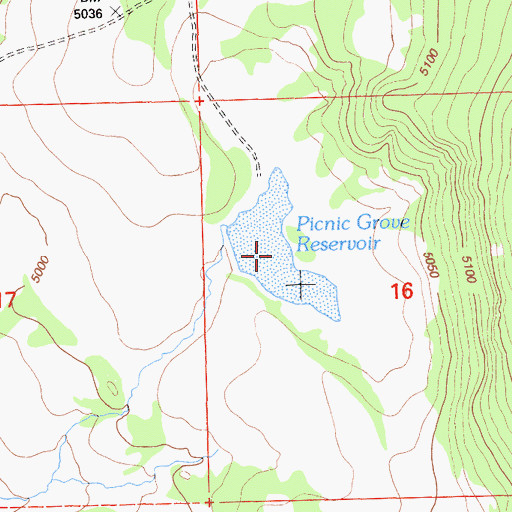Topographic Map of Picnic Grove Reservoir, CA