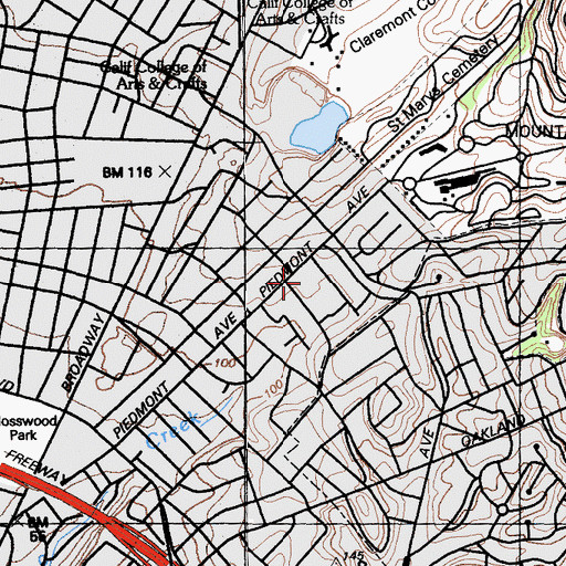 Topographic Map of Piedmont Avenue Elementary School, CA