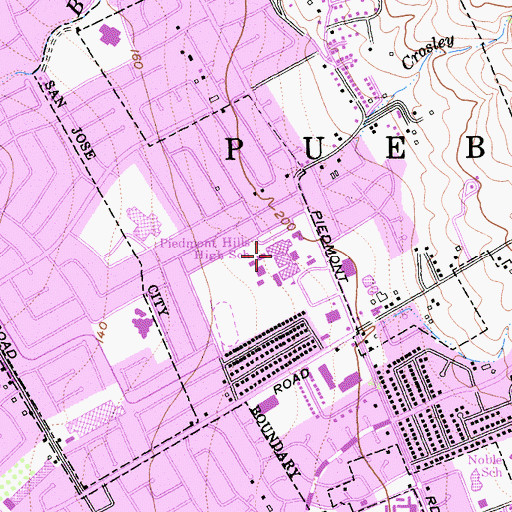 Topographic Map of Piedmont Hills High School, CA