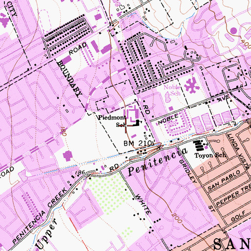 Topographic Map of Piedmont Middle School, CA