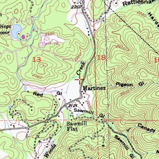 Topographic Map of Pigeon Gulch, CA