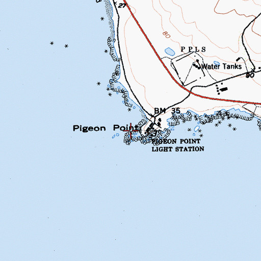 Topographic Map of Pigeon Point, CA