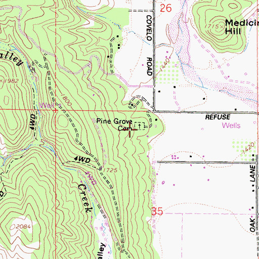 Topographic Map of Pine Grove Cemetery, CA