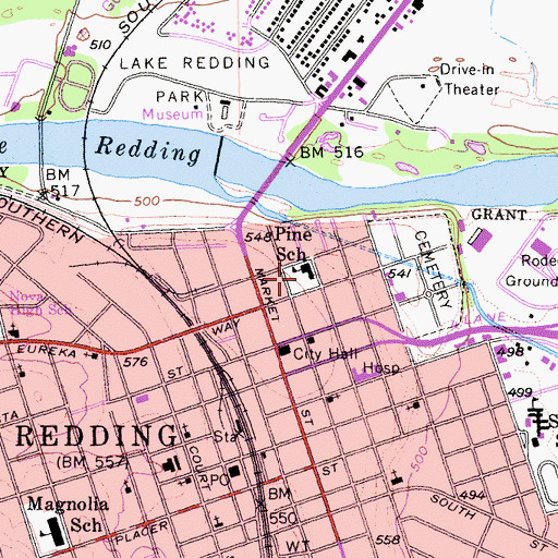 Topographic Map of Pine School, CA